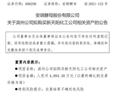 安琪酵母子公司擬購(gòu)入新天陽(yáng)化工相關(guān)資產(chǎn) 進(jìn)一步優(yōu)化產(chǎn)業(yè)布局